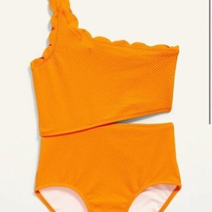Old Navy one piece cut out scallop trim one shoulder swimsuit XL 14